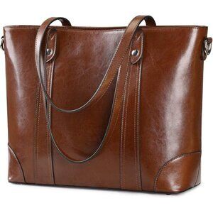 S-ZONE Leather Tote Bag for Women, 15.6" Work Laptop Shoulder Handbag